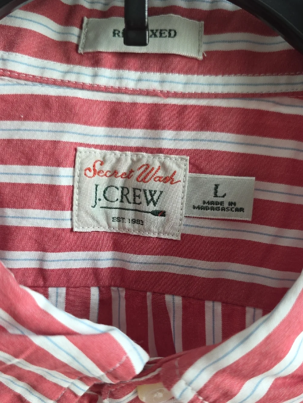 J. Crew Secret Wash Relaxed Striped Button-Down Shirt - Red & White Large G061